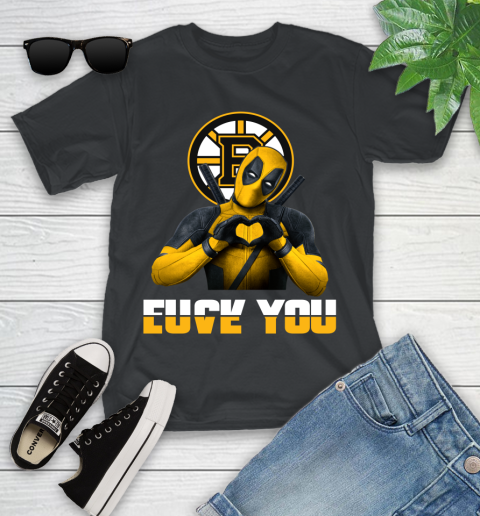 NHL Boston Bruins Deadpool Love You Fuck You Hockey Sports Youth T-Shirt
