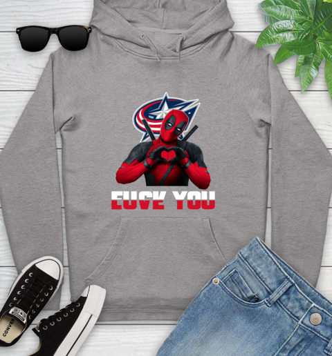 NHL Columbus Blue Jackets Deadpool Love You Fuck You Hockey Sports Youth Hoodie 6