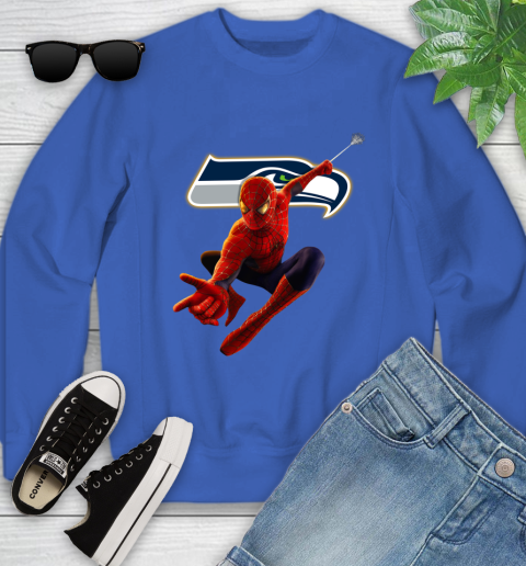 NFL Spider Man Avengers Endgame Football Seattle Seahawks Youth Sweatshirt 8