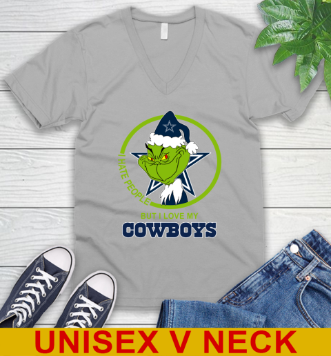 Dallas Cowboys NFL Christmas Grinch I Hate People But I Love My Favorite Football Team V-Neck T-Shirt 4