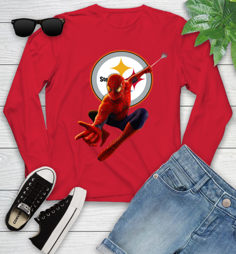 NFL Spider Man Avengers Endgame Football Pittsburgh Steelers Youth Long Sleeve 11