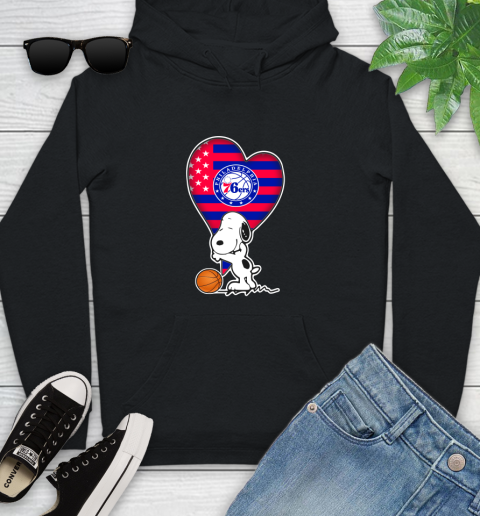 Philadelphia 76ers NBA Basketball The Peanuts Movie Adorable Snoopy Youth Hoodie 2