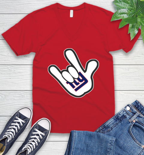 New York Giants NFL Football Mickey Rock Hand Disney V-Neck T-Shirt 7