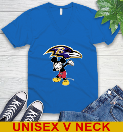 Baltimore Ravens NFL Football Dabbing Mickey Disney Sports V-Neck T-Shirt 6
