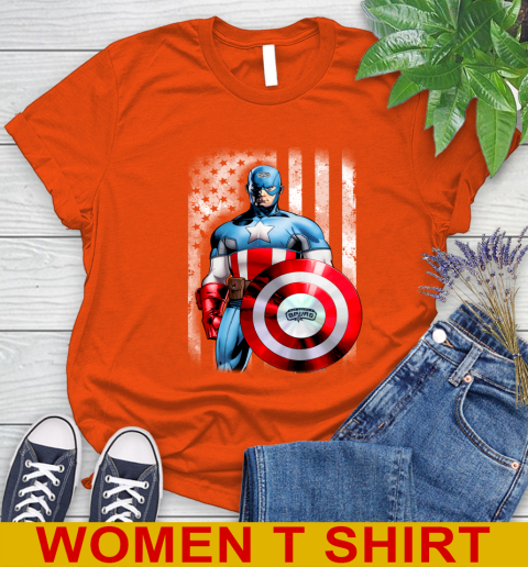 San Antonio Spurs NBA Basketball Captain America Marvel Avengers American Flag Shirt Women's T-Shirt 3