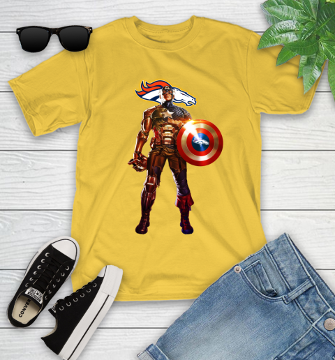 NFL Captain America Marvel Avengers Endgame Football Sports Denver Broncos Youth T-Shirt 8