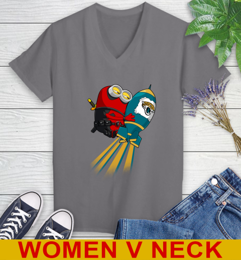 NFL Football Jacksonville Jaguars Deadpool Minion Marvel Shirt Women's V-Neck T-Shirt 11