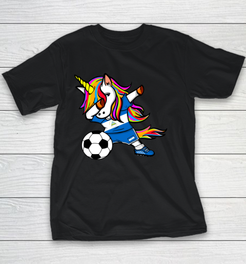 Dabbing Unicorn Nicaragua Football Nicaragua Flag Soccer Youth T-Shirt