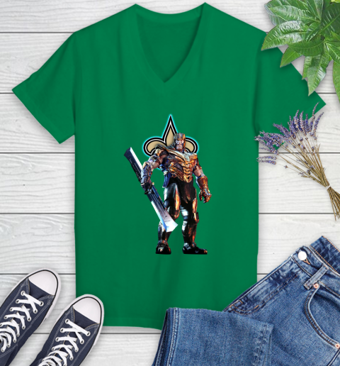 NFL Thanos Gauntlet Avengers Endgame Football New Orleans Saints Women's V-Neck T-Shirt 5