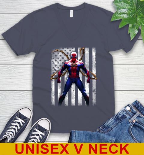MLB Baseball Baltimore Orioles Spider Man Avengers Marvel American Flag Shirt V-Neck T-Shirt 7