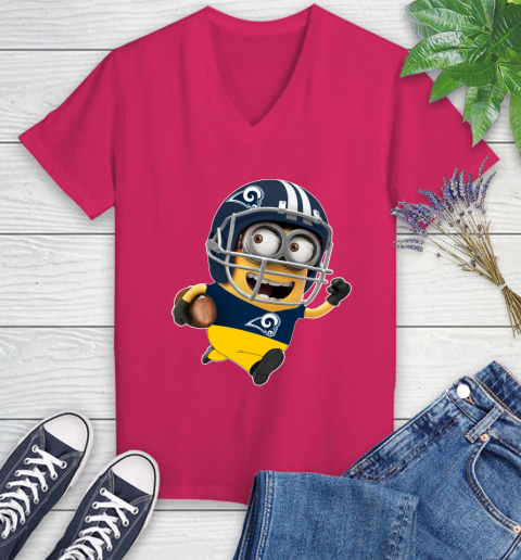 NFL Los Angeles Rams Minions Disney Football Sports Women's V-Neck T-Shirt 9