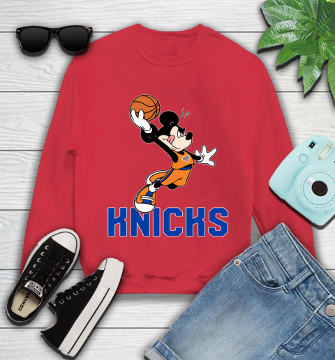 NBA Basketball New York Knicks Cheerful Mickey Mouse Shirt Youth Sweatshirt 8