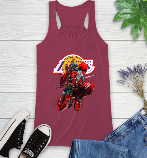 NBA Deadpool Marvel Comics Sports Basketball Los Angeles Lakers Racerback Tank 8