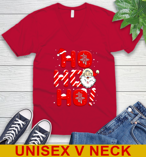 Houston Rockets NBA Basketball Ho Ho Ho Santa Claus Merry Christmas Shirt V-Neck T-Shirt 6
