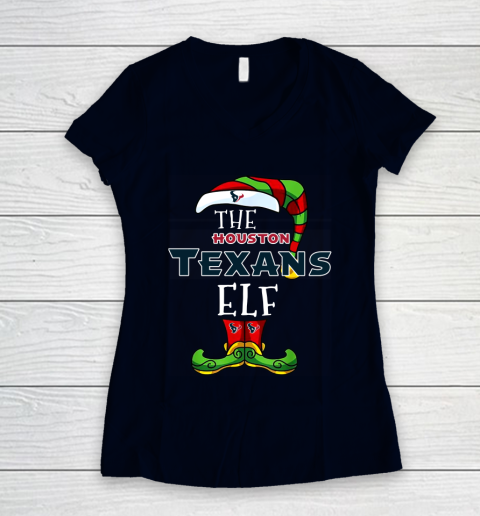 Houston Texans Christmas ELF Funny NFL Women s V Neck T Shirt Tee For Sports