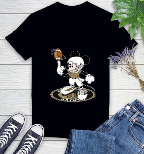 NFL Football New Orleans Saints Cheerful Mickey Disney Shirt Women's V-Neck T-Shirt