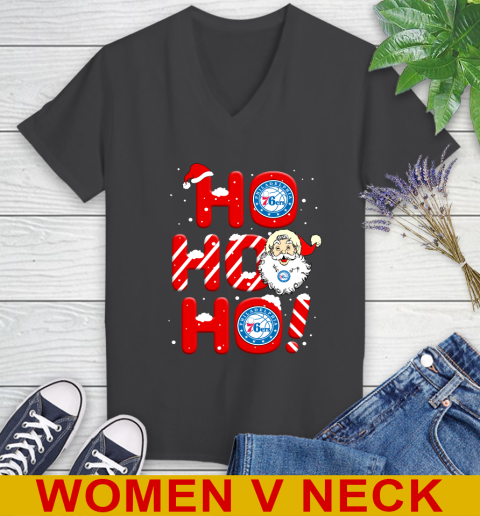 Philadelphia 76ers NBA Basketball Ho Ho Ho Santa Claus Merry Christmas Shirt Women's V-Neck T-Shirt 8