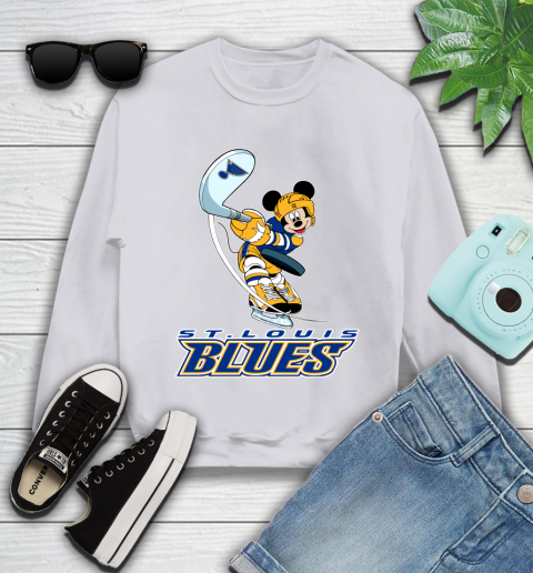 NHL Hockey St.Louis Blues Cheerful Mickey Mouse Shirt Youth Sweatshirt 4