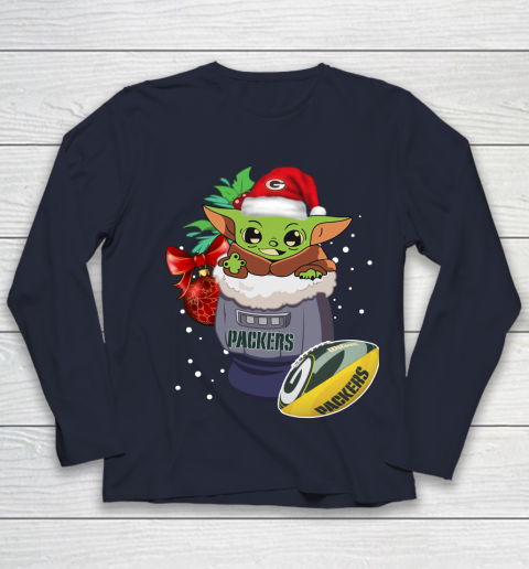 Green Bay Packers Christmas Baby Yoda Star Wars Funny Happy NFL Youth Long Sleeve 3