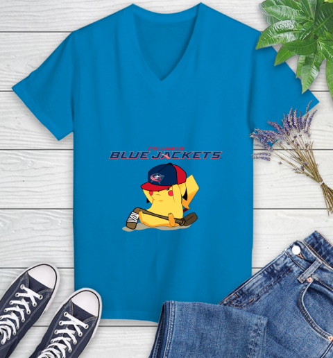 NHL Pikachu Hockey Sports Columbus Blue Jackets Women's V-Neck T-Shirt 7