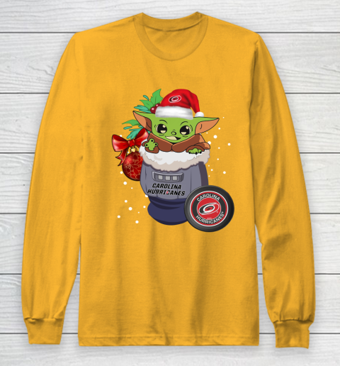 Carolina Hurricanes Christmas Baby Yoda Star Wars Funny Happy NHL Long Sleeve T-Shirt 3