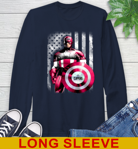 LA Clippers NBA Basketball Captain America Marvel Avengers American Flag Shirt Long Sleeve T-Shirt 4 LA Clippers NBA Basketball Captain America Marvel Avengers American Flag Shirt Long Sleeve T-Shirt - Image 4