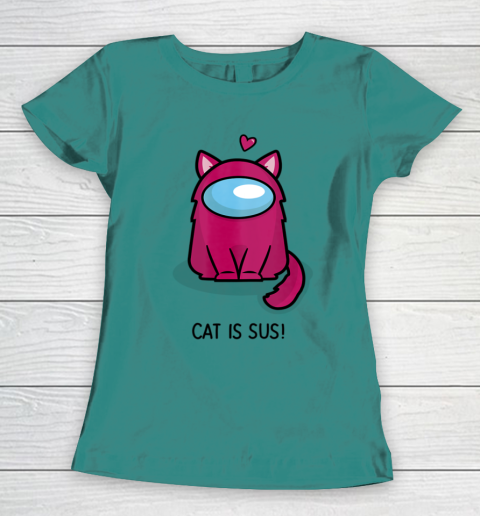 Among Us Game Shirt Cute Cat Astronaut Among me or us Nerdy Girl Gamer Women's T-Shirt 10