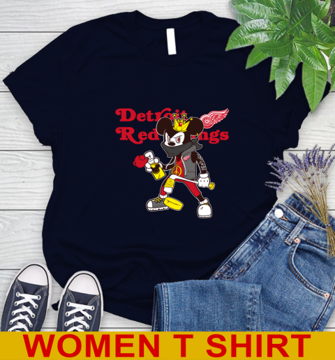 Detroit Red Wings NHL Hockey Mickey Peace Sign Sports Women's T-Shirt 3