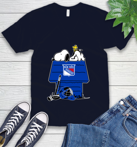 New York Rangers NHL Hockey Snoopy Woodstock The Peanuts Movie V-Neck T-Shirt 3