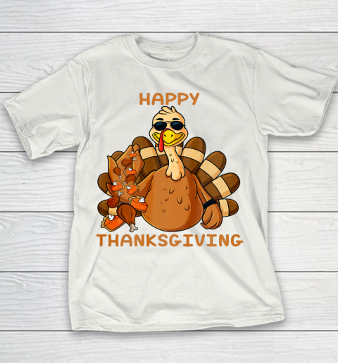 Happy Thanksgiving Turkey Throwing Food Funny Youth T-Shirt