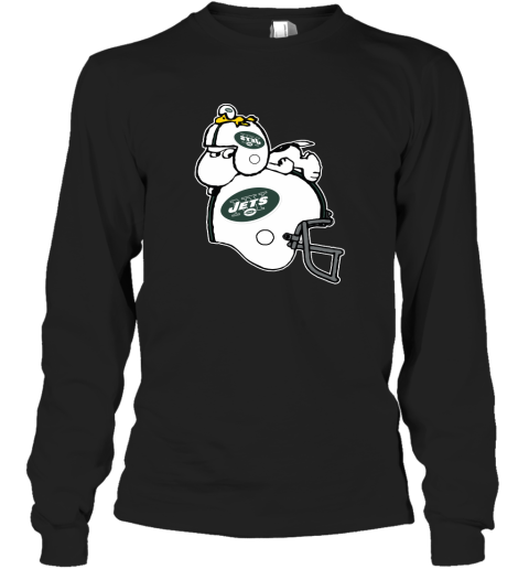 Snoopy And Woodstock Resting On New York Jets Helmet Long Sleeve T-Shirt