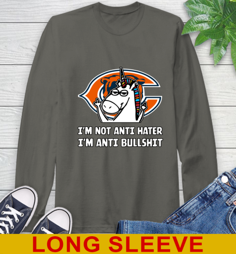 Chicago Bears NFL Football Unicorn I'm Not Anti Hater I'm Anti Bullshit Long Sleeve T-Shirt 8