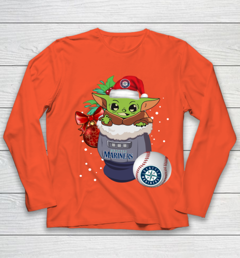 Seattle Mariners Christmas Baby Yoda Star Wars Funny Happy MLB Youth Long Sleeve 4
