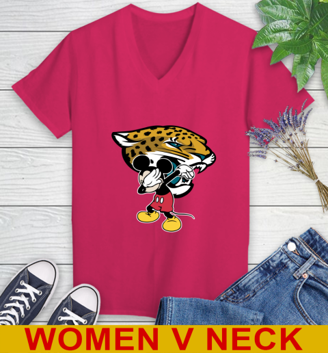 Jacksonville Jaguars NFL Football Dabbing Mickey Disney Sports Women's V-Neck T-Shirt 10