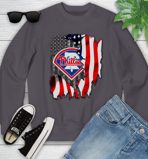 Philadelphia Phillies MLB Baseball American Flag Youth Sweatshirt 5