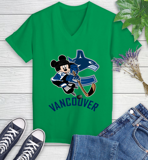 NHL Vancouver Canucks Mickey Mouse Disney Hockey T Shirt Women's V-Neck T-Shirt 5