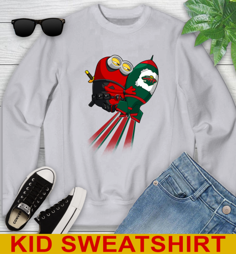NHL Hockey Minnesota Wild Deadpool Minion Marvel Shirt Youth Sweatshirt 3