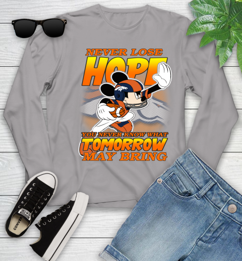 Denver Broncos NFL Football Mickey Disney Never Lose Hope Youth Long Sleeve 5