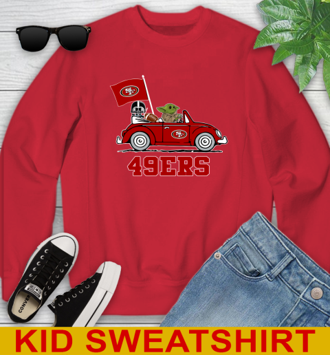 NFL Football San Francisco 49ers Darth Vader Baby Yoda Driving Star Wars Shirt Youth Sweatshirt 8