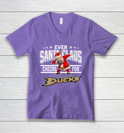 Anaheim Ducks Even Santa Claus Cheers For Christmas NHL V-Neck T-Shirt 8