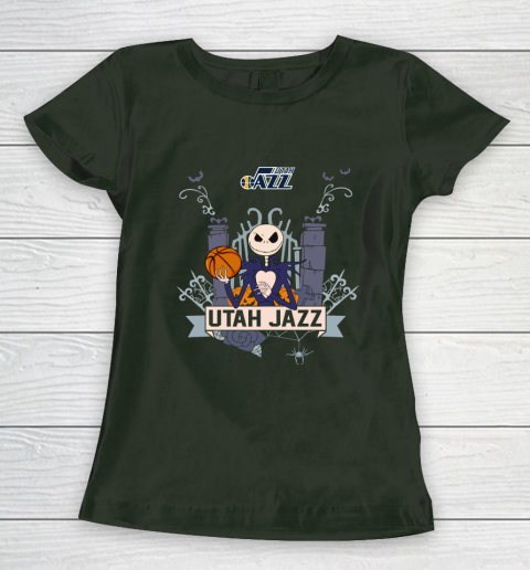 NBA Utah Jazz Basketball Jack Skellington Halloween Women's T-Shirt 4