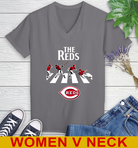 MLB Baseball Cincinnati Reds The Beatles Rock Band Shirt Women's V-Neck T-Shirt 11