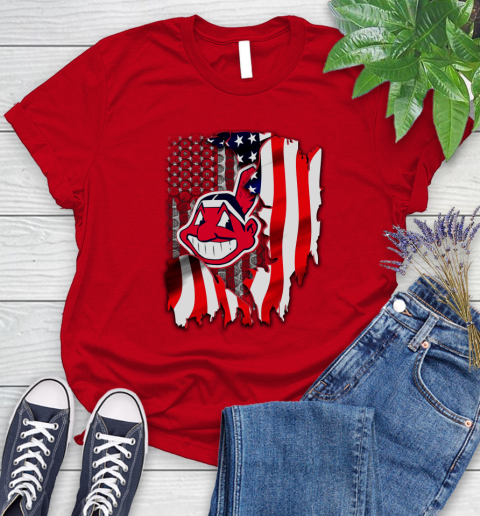 Cleveland Indians MLB Baseball American Flag Women's T-Shirt 13