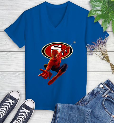 NFL Spider Man Avengers Endgame Football San Francisco 49ers Women's V-Neck T-Shirt 10