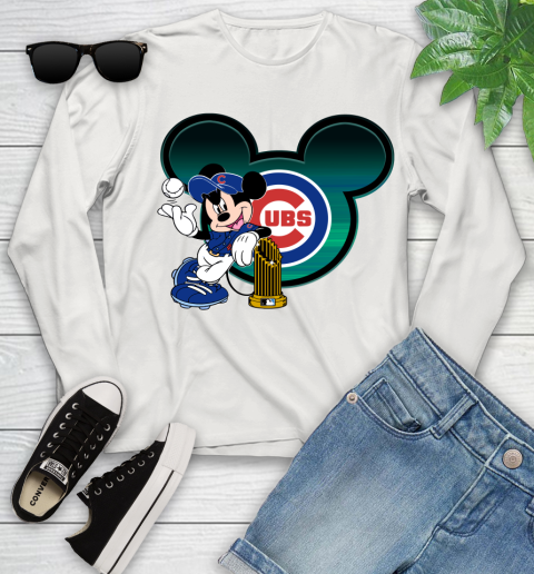 MLB Chicago Cubs The Commissioner's Trophy Mickey Mouse Disney Youth Long Sleeve 12