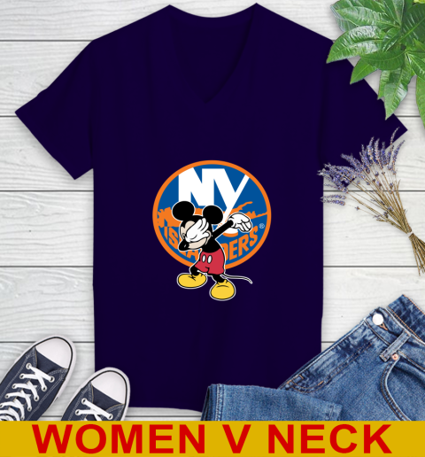 New York Islanders NHL Hockey Dabbing Mickey Disney Sports Women's V-Neck T-Shirt 4