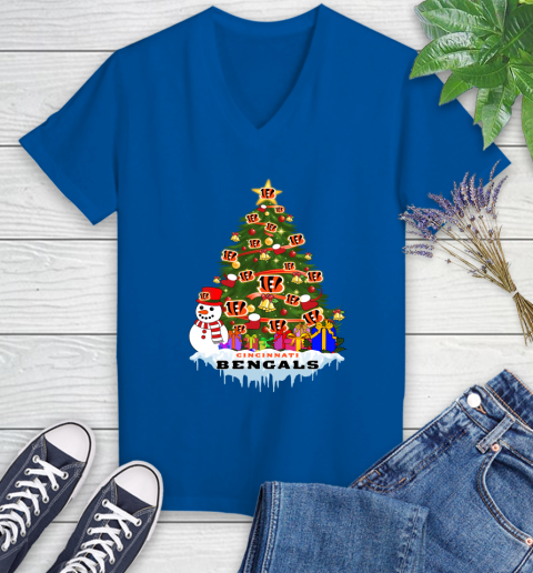 Cincinnati Bengals Merry Christmas NFL Football Sports Women's V-Neck T-Shirt 10