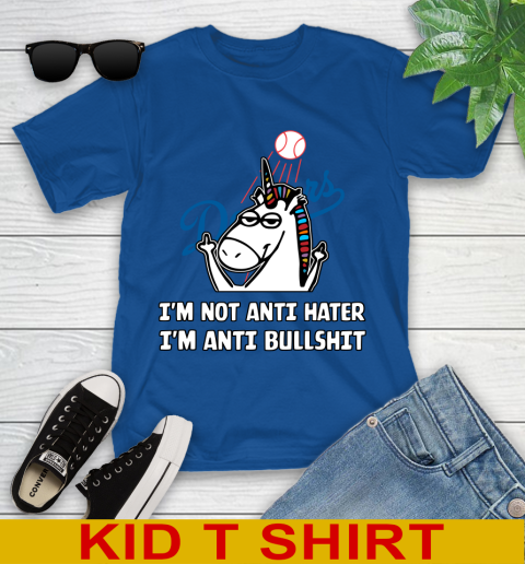 Los Angeles Dodgers MLB Baseball Unicorn I'm Not Anti Hater I'm Anti Bullshit Youth T-Shirt 9