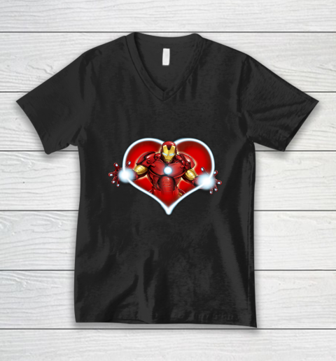 Marvel Iron Man Heart Blaster Glow Valentine Graphic V-Neck T-Shirt