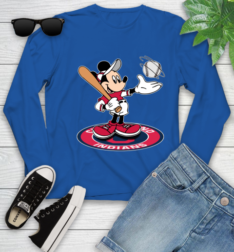 MLB Baseball Cleveland Indians Cheerful Mickey Disney Shirt Youth Long Sleeve 10